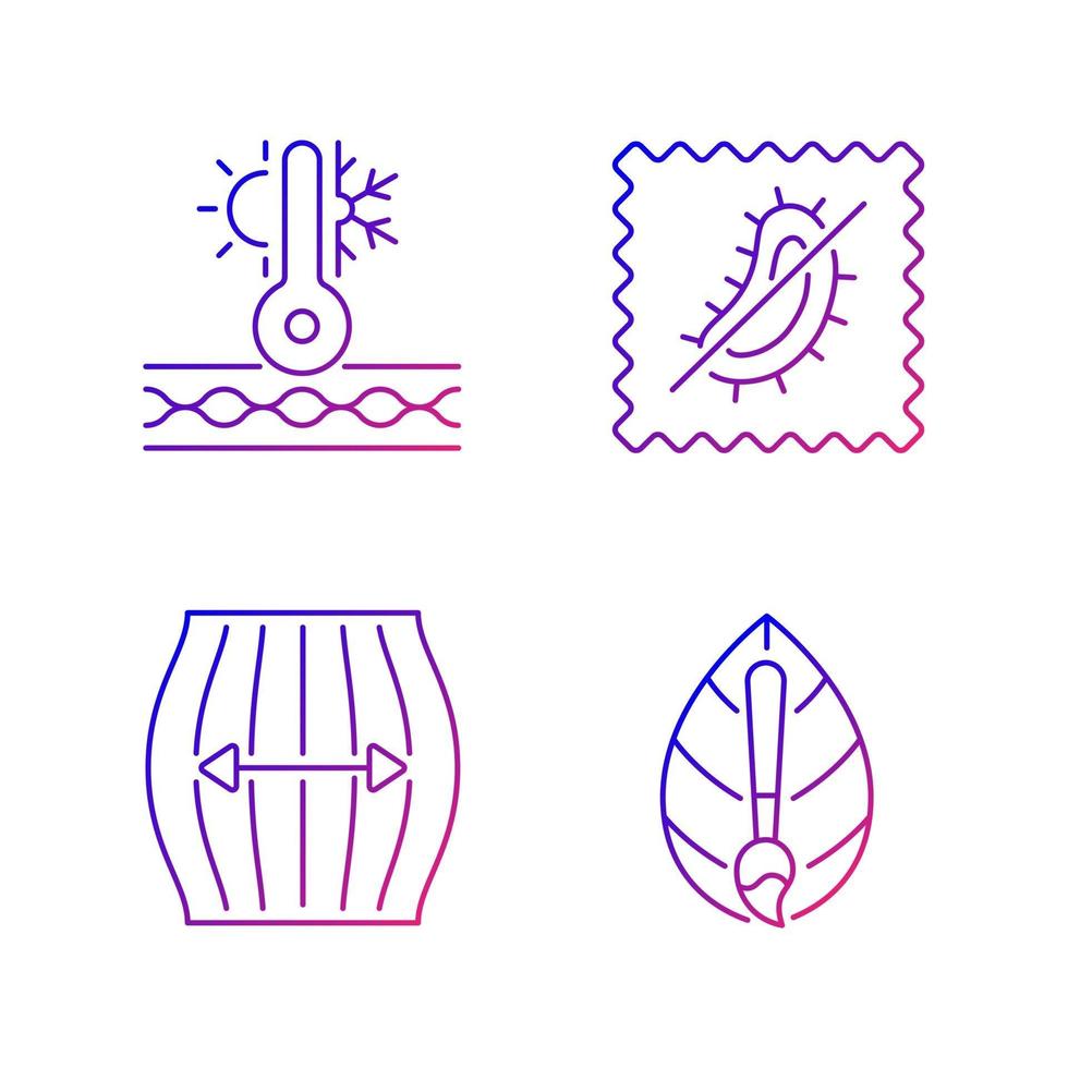 Different fabric features gradient linear vector icons set