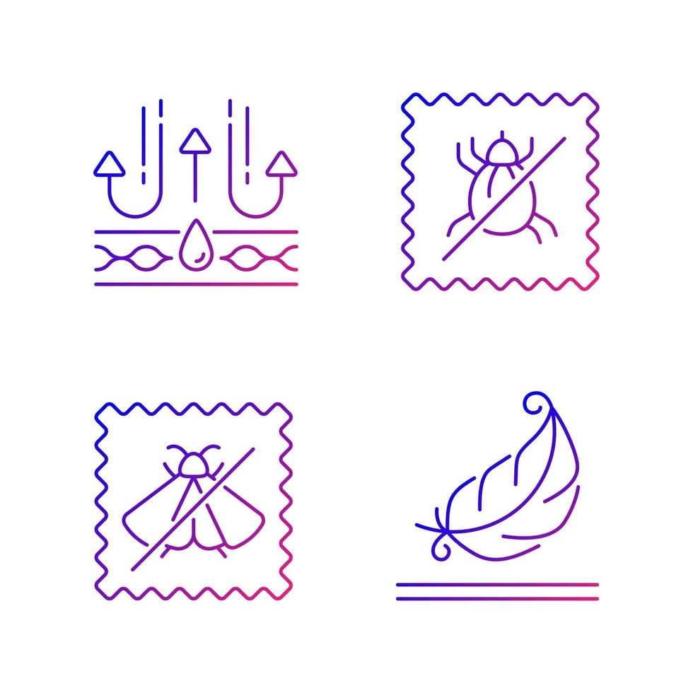 Fabric quality characteristics gradient linear vector icons set