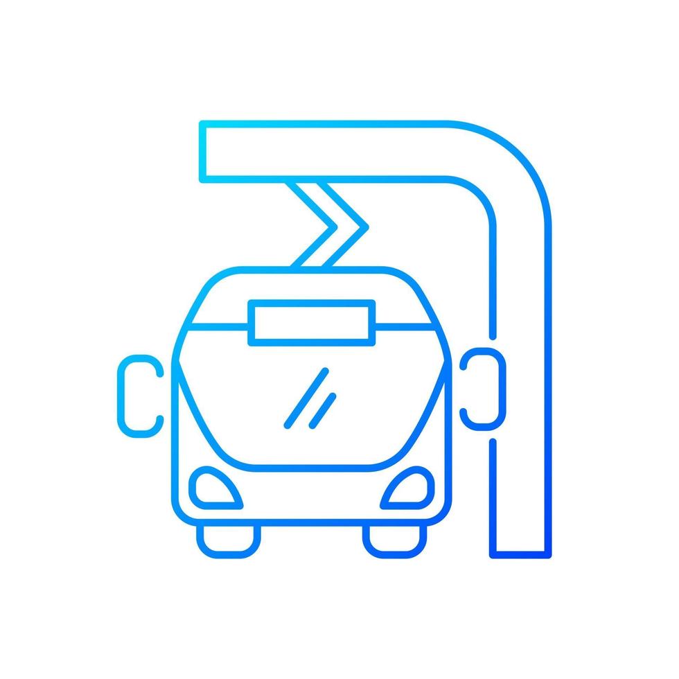 autobús eléctrico en ruta cargando gradiente icono de vector lineal