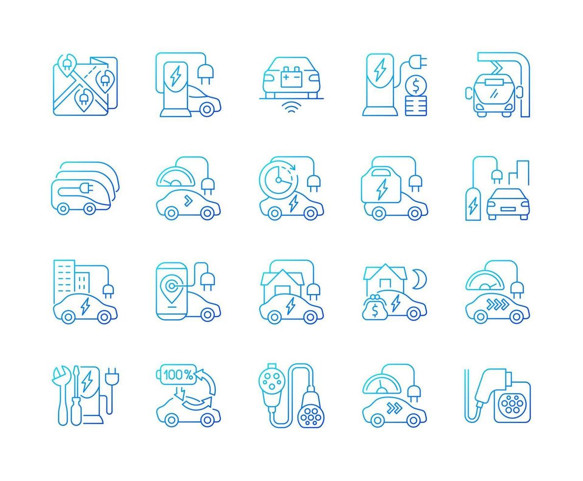 Electric vehicle charging gradient linear vector icons set