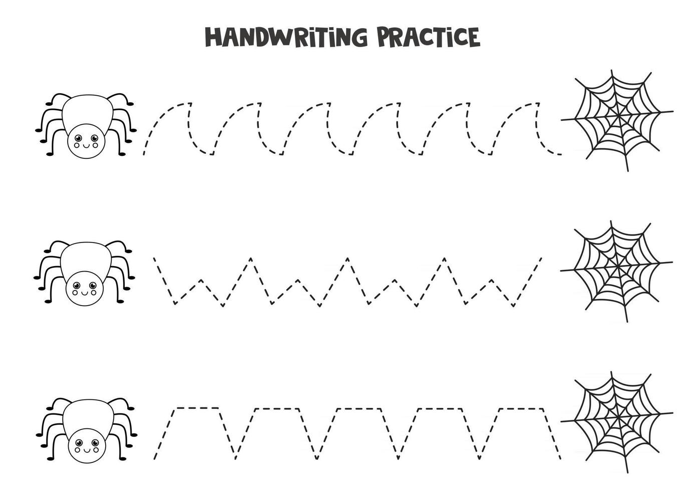 Tracing lines with black and white cute spider Writing practice vector