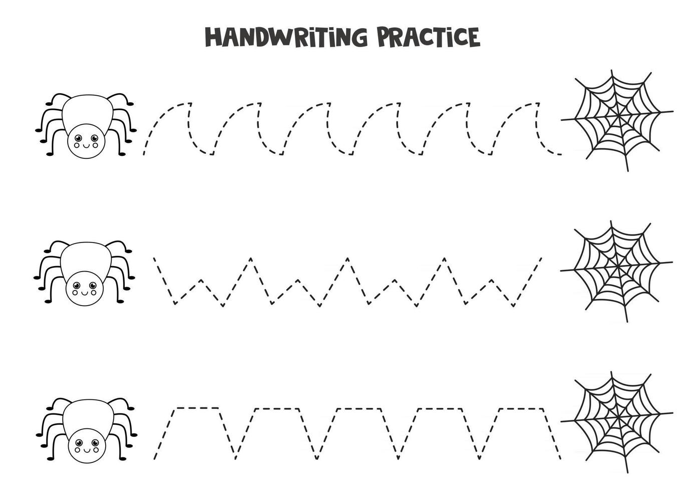 trazar líneas con práctica de escritura de araña linda en blanco y negro vector