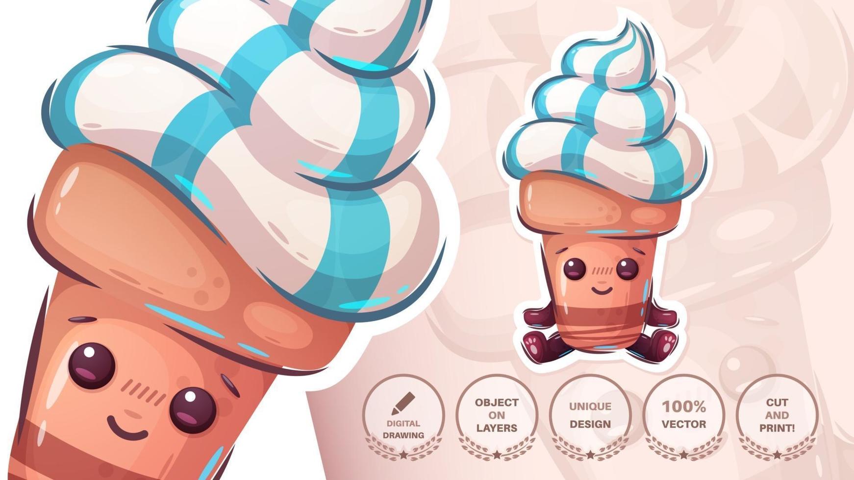 Ice cream cute sticker vector