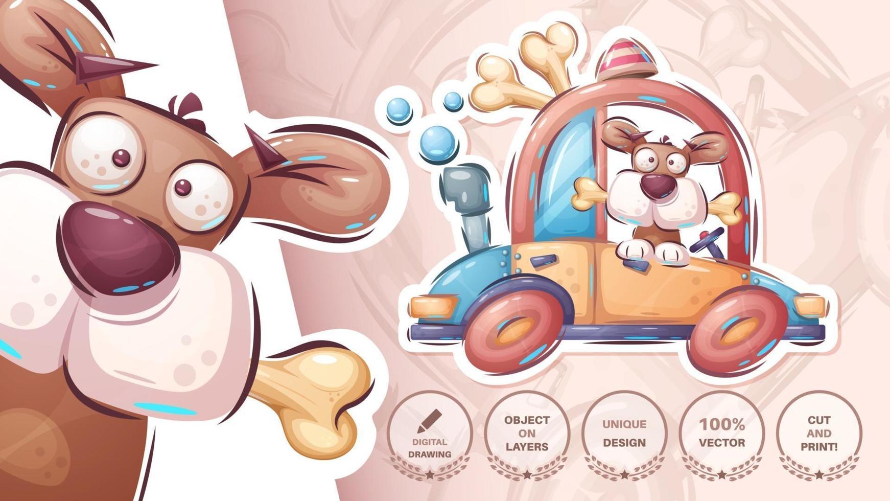 Cute dog in car travel vector
