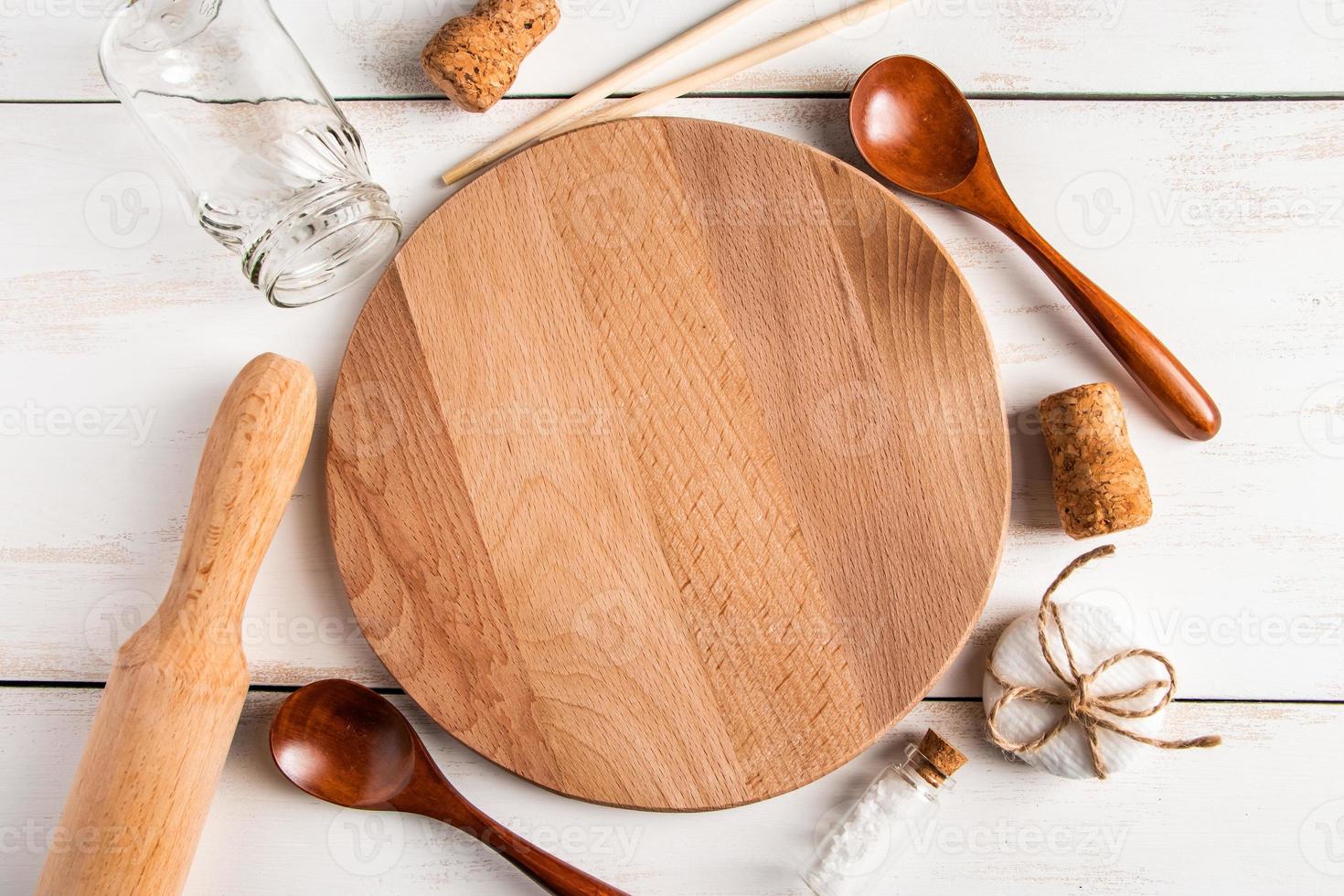 Eco friendly recycled kitchen accessories  biodegradable wood utensils Zero waste concept photo