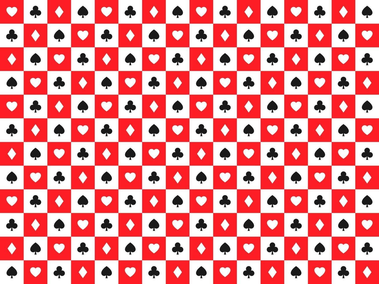 Seamless abstract vector poker background with playing cards signs white and black symbols on white and red squares casino symbols