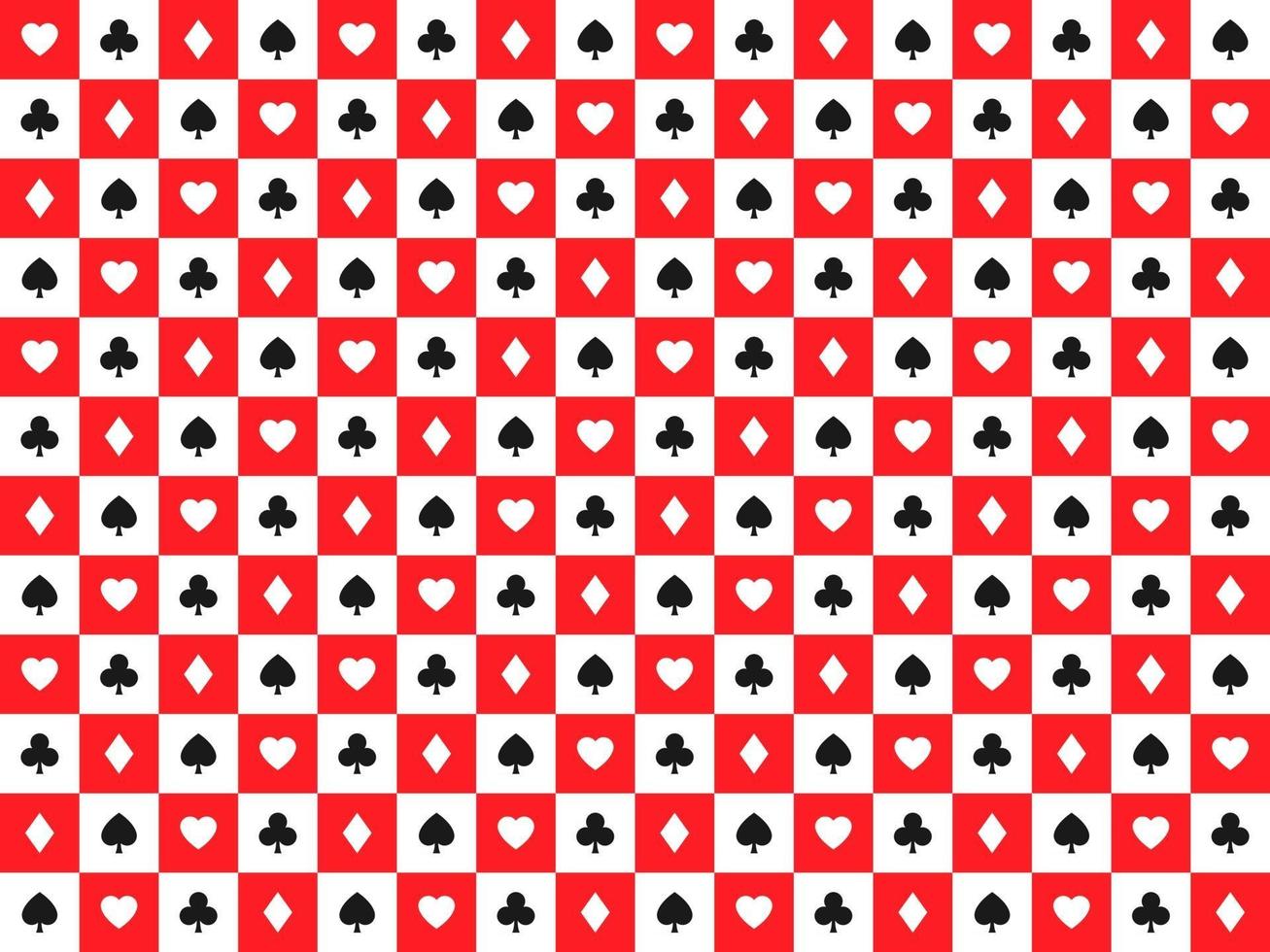 Seamless abstract vector poker background with playing cards signs white and black symbols on white and red squares casino symbols