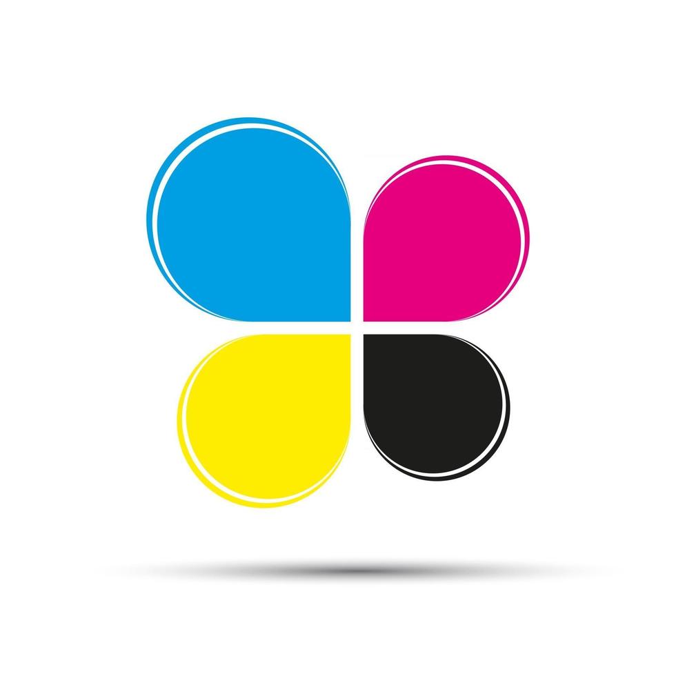 Logotipo de color vectorial abstracto en forma de trébol en colores CMYK aislado sobre un fondo blanco. vector