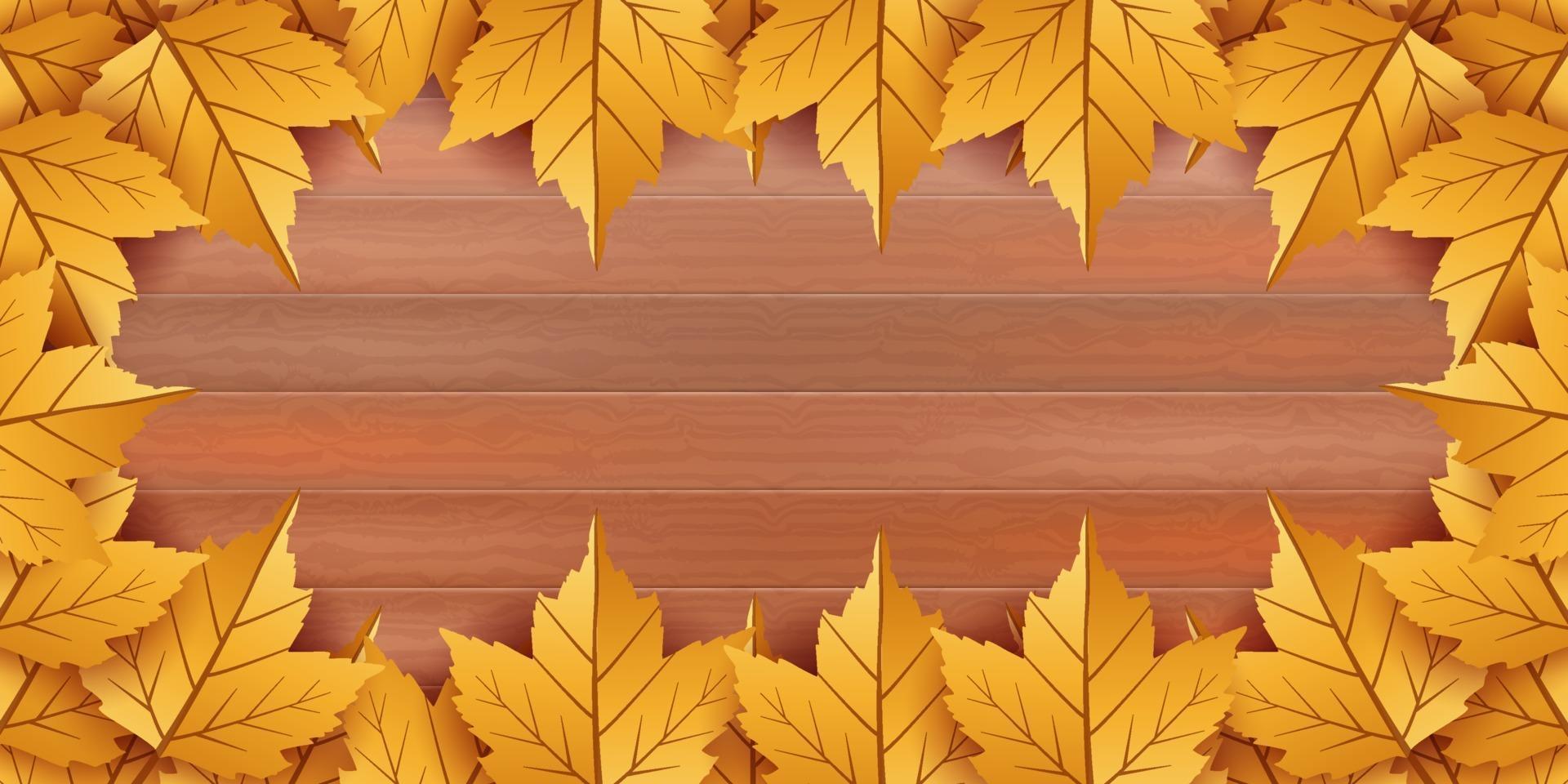 Wooden background with autumn leaves vector