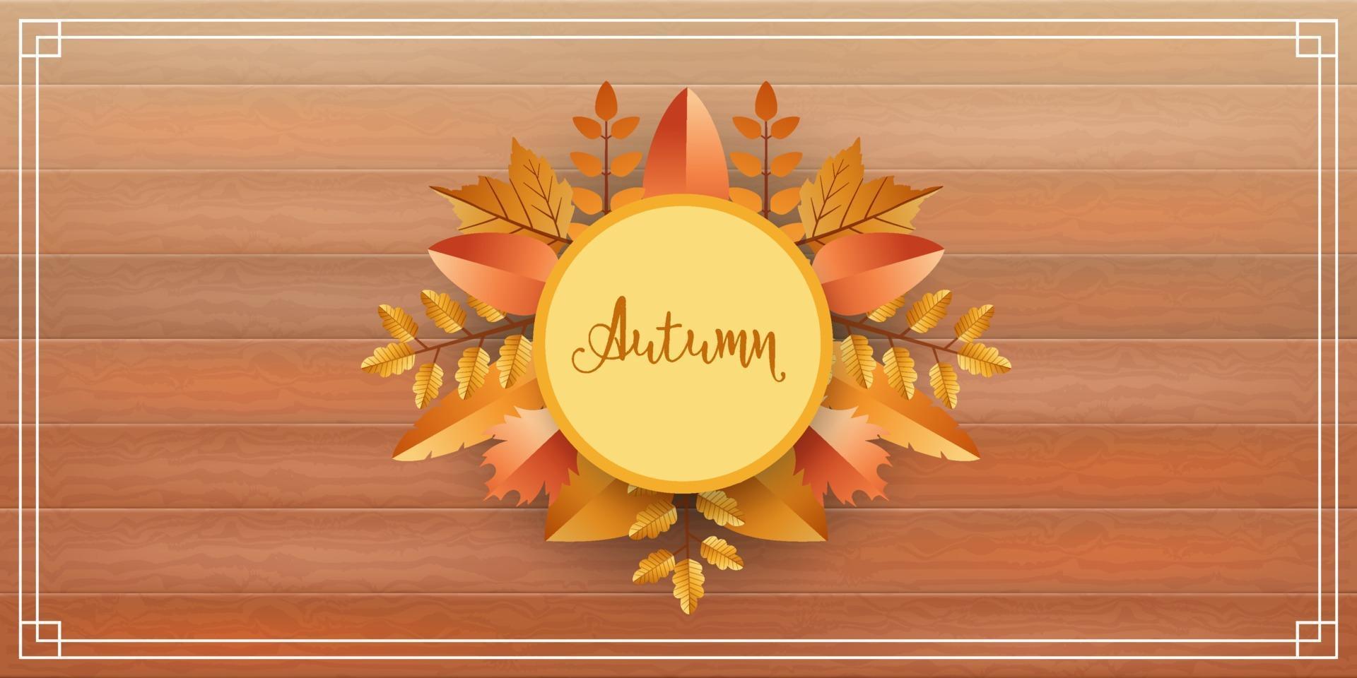 Wooden background with autumn leaves vector