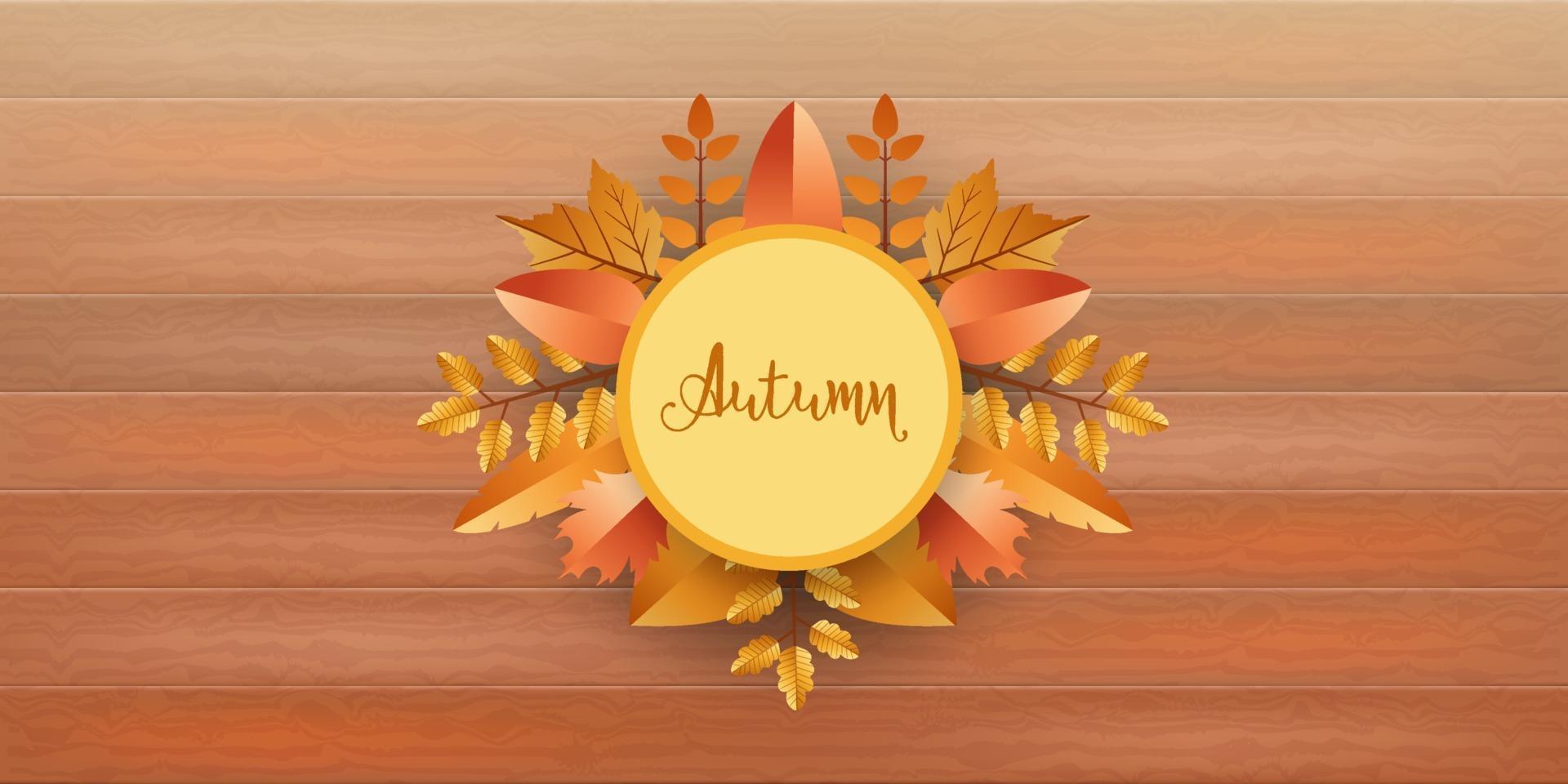 Wooden background with autumn leaves vector