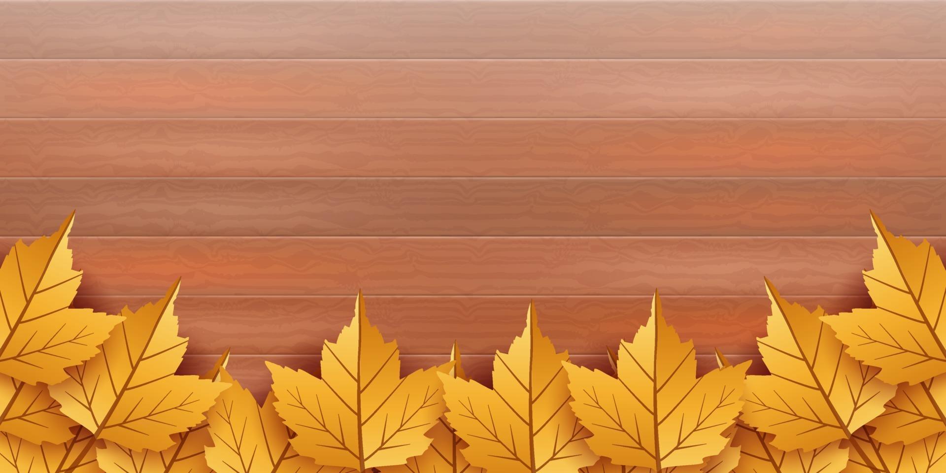 Wooden background with autumn leaves vector