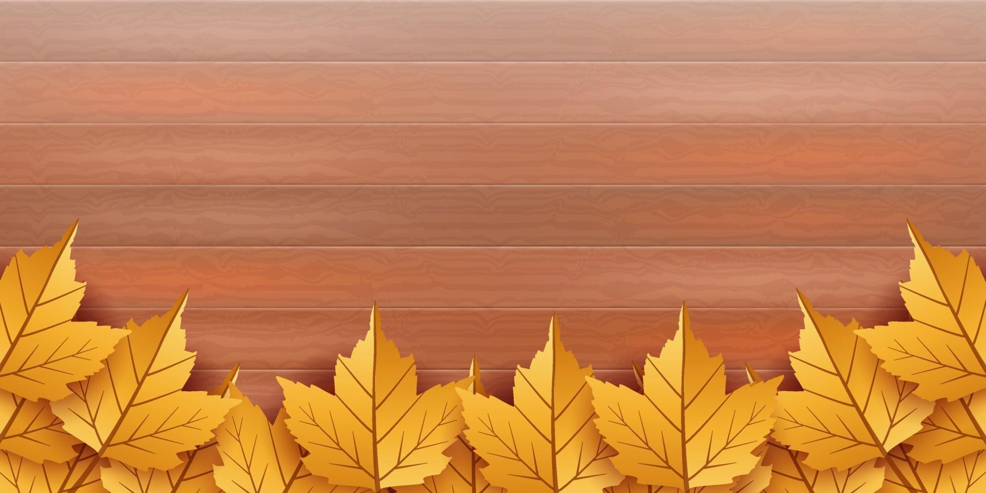 Wooden background with autumn leaves vector