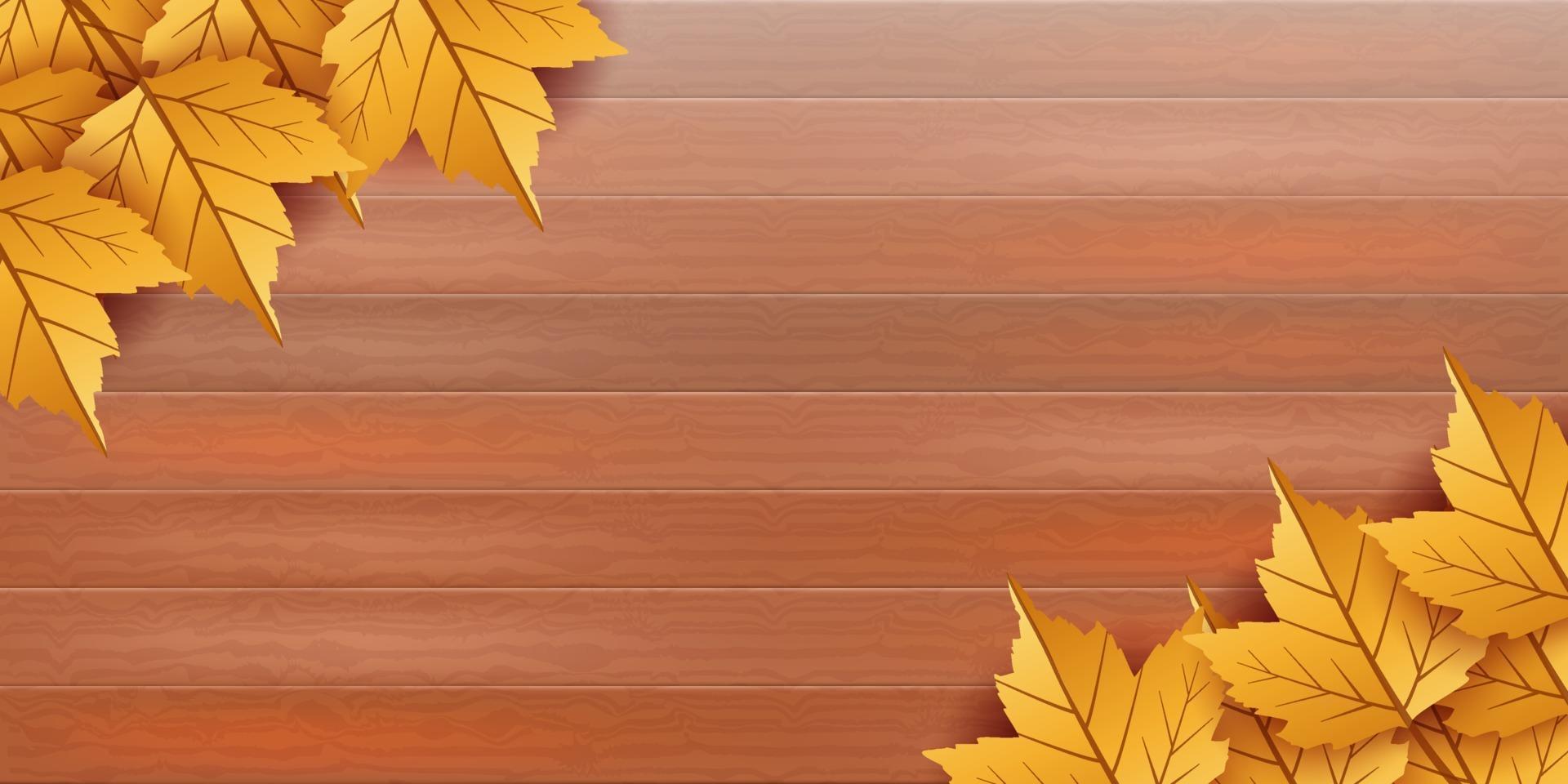 fondo de madera con hojas de otoño vector