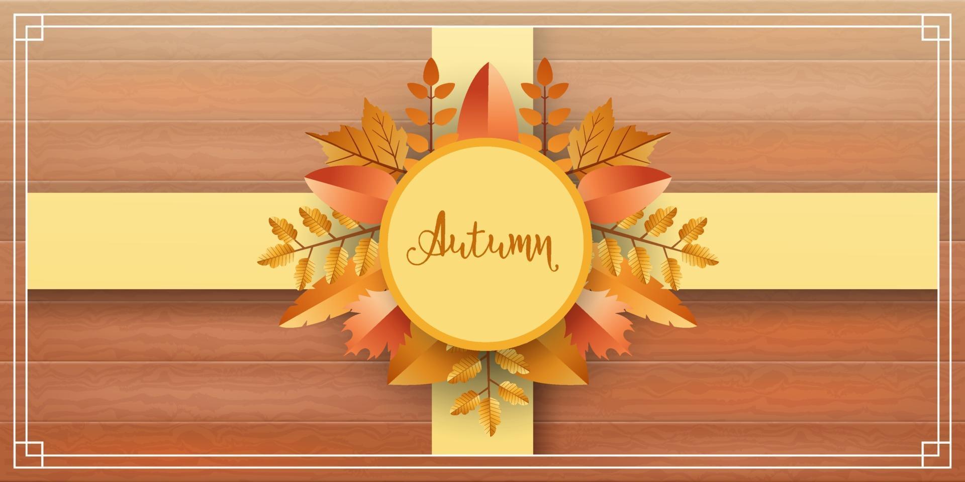 Wooden background with autumn leaves vector