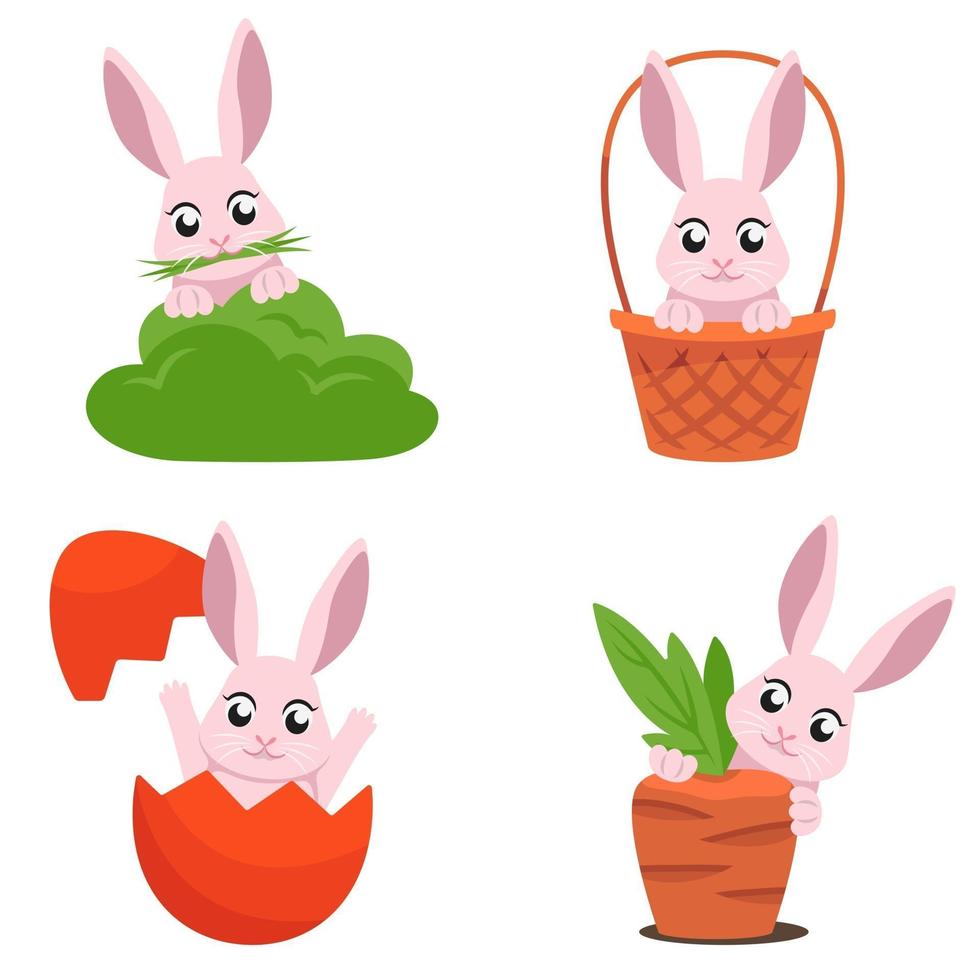 conejito de pascua en diferentes poses vector