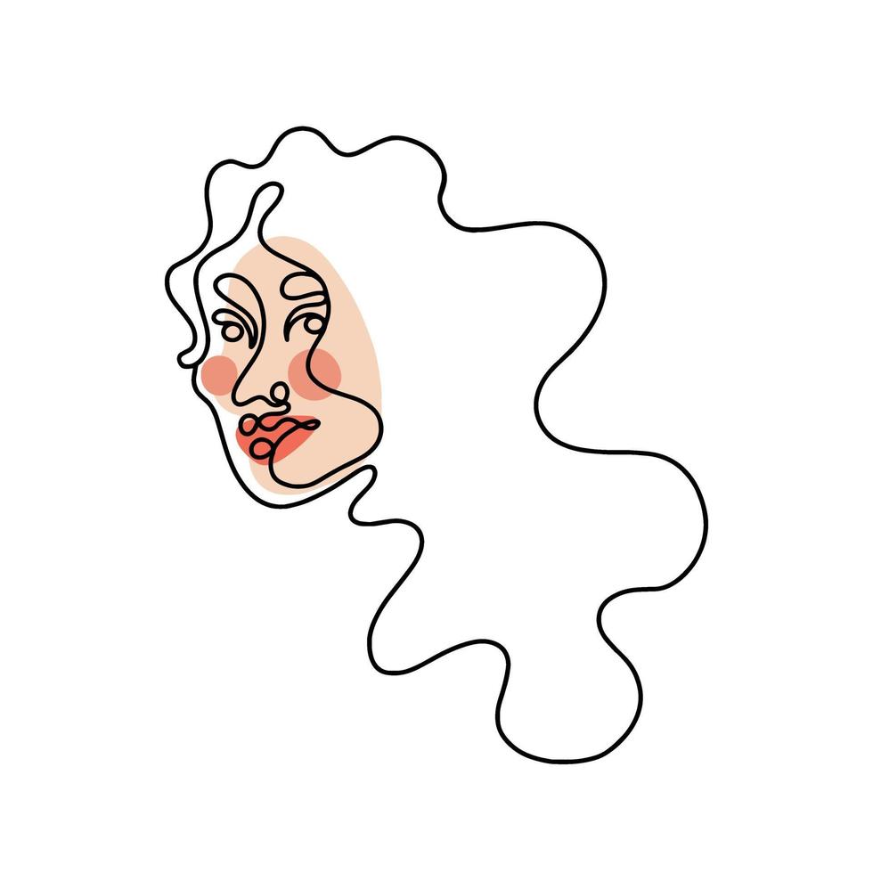 Modern stylish abstract linear portrait of a woman with long hair. Fashionable vector illustration.