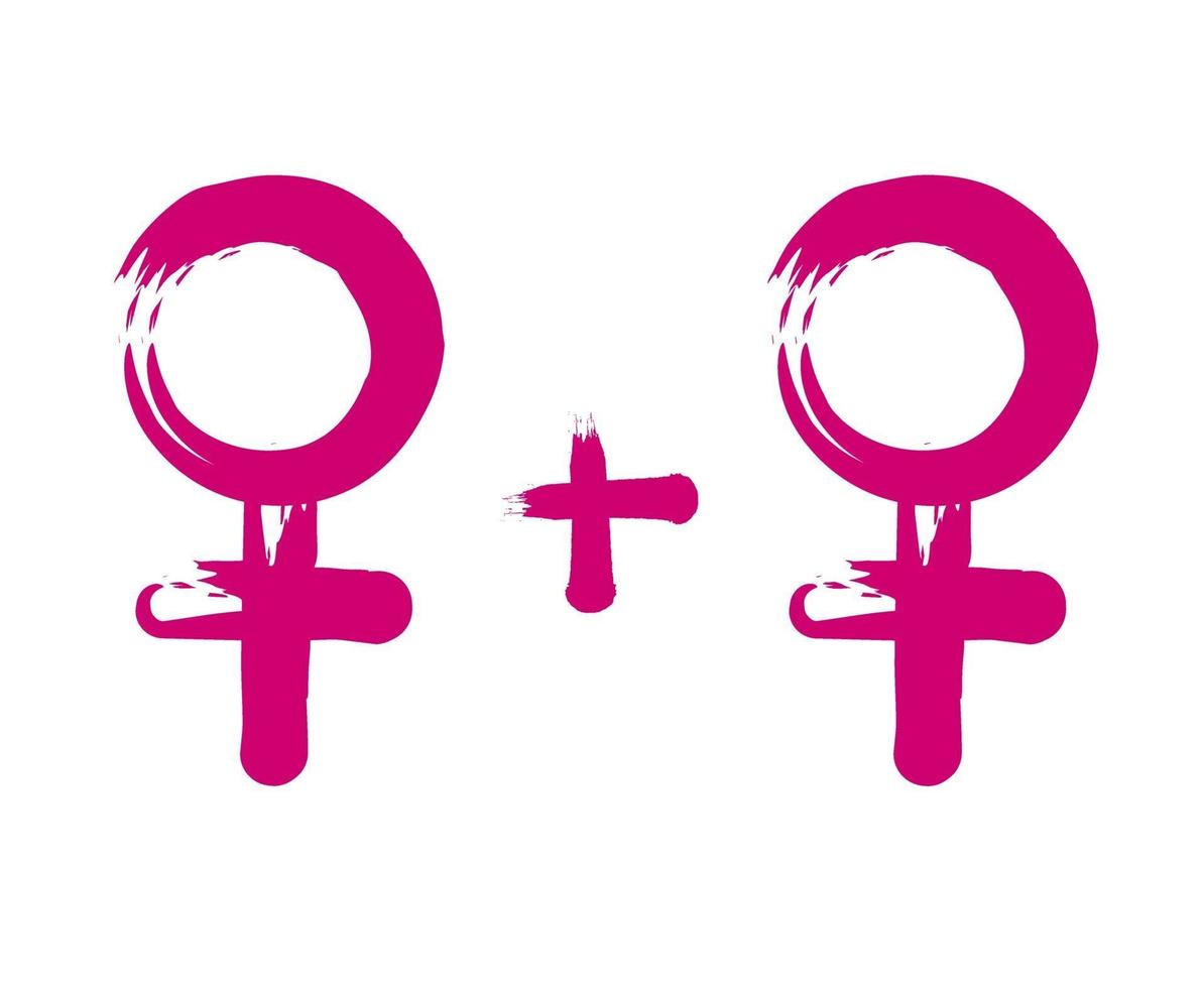 Lesbian symbolism. Two pink female sex symbols isolated on a white background.Vector illustration vector
