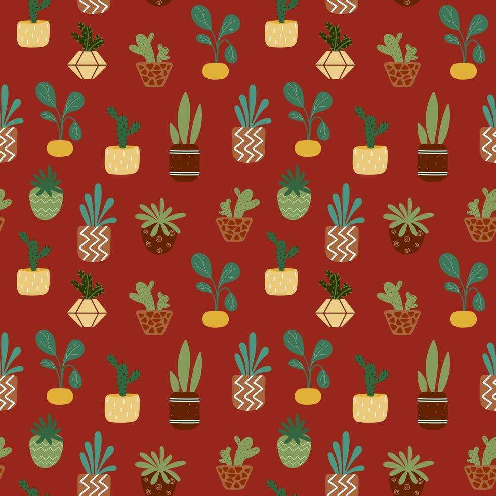 Home pots seamless pattern. Hand drawn vector illustration