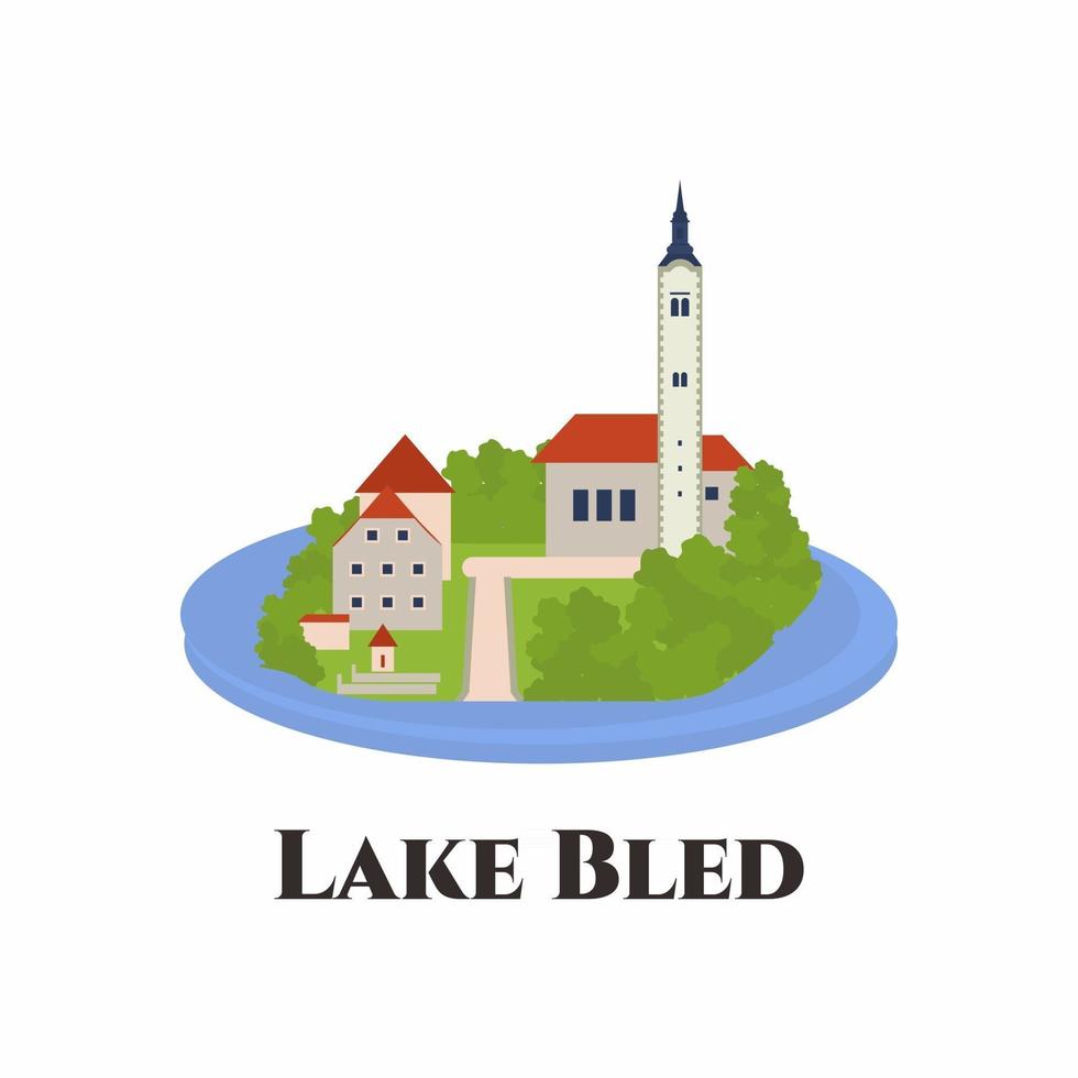 El lago Bled es un lago en los Alpes Julianos de la región carniolana superior del noroeste de Eslovenia. vector