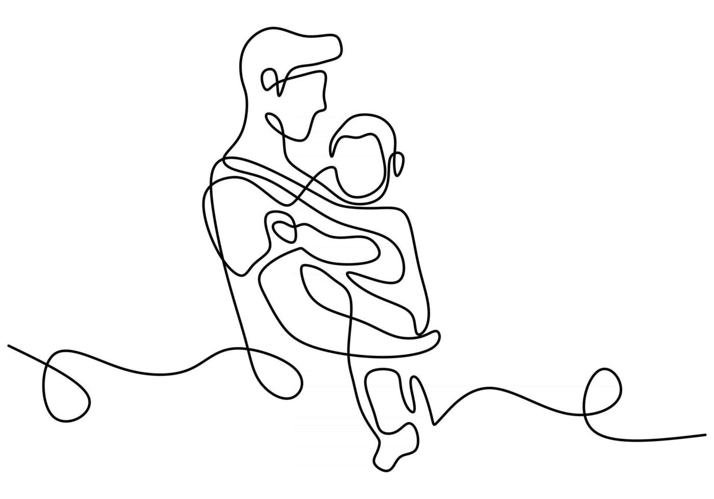 un dibujo de línea continua de un padre joven con su hijo vector
