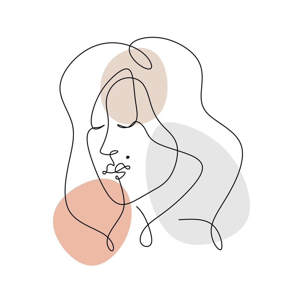 Una línea continua de rostro de mujer abstracto con marca de nacimiento en los labios vector