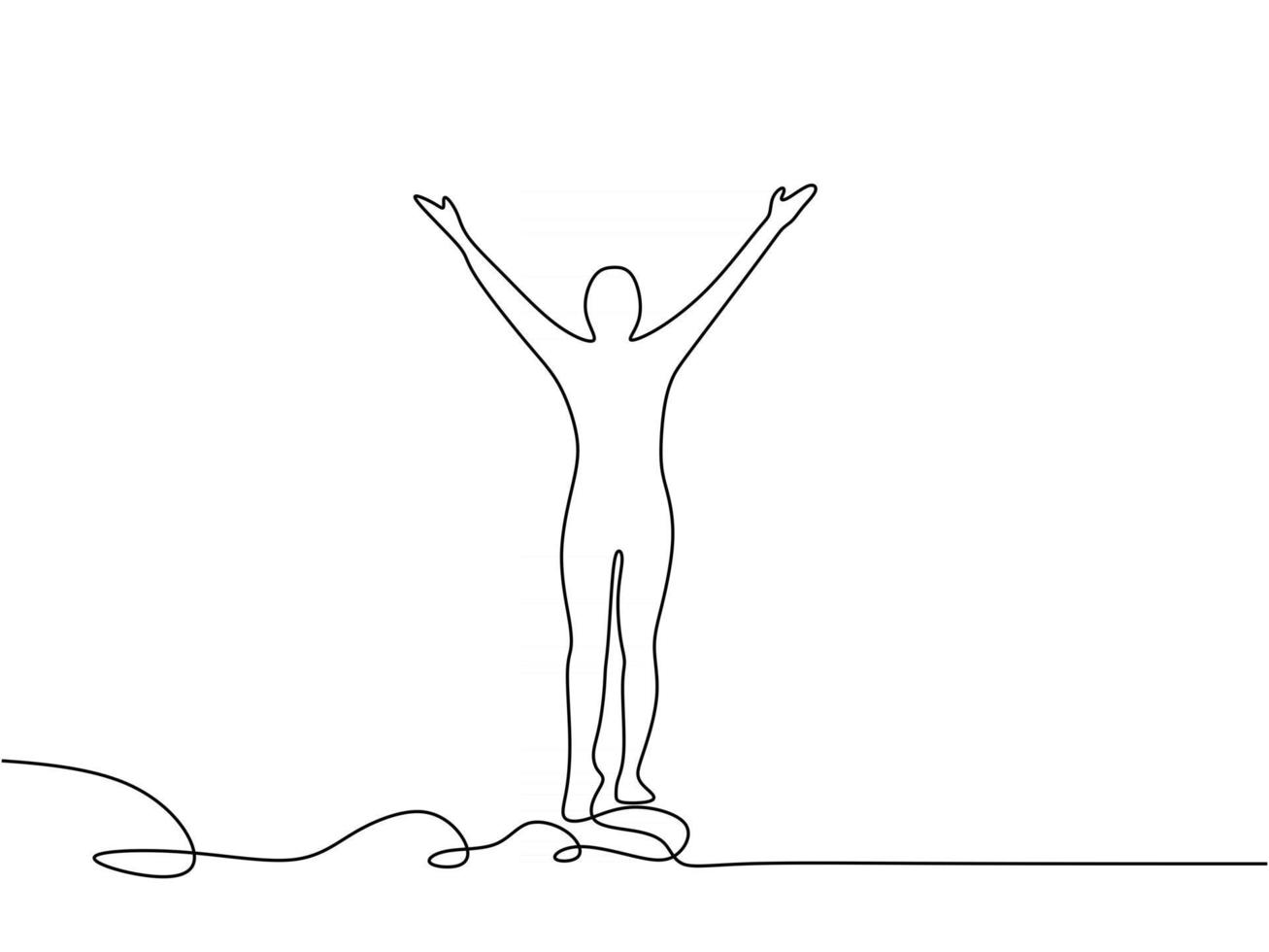 Continuous line of happy person raising his hand vector