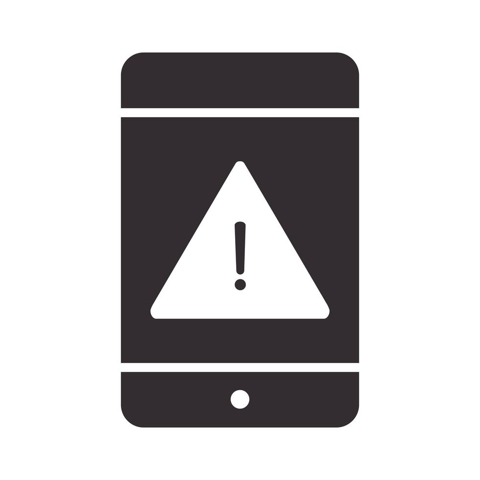 icono de alerta smartphone señal de advertencia atención peligro signo de exclamación precaución silueta diseño de estilo vector