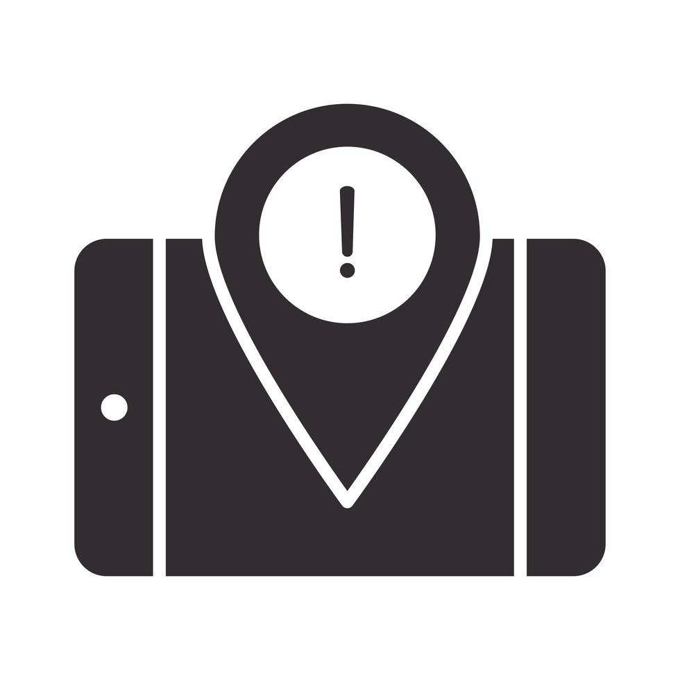 alert icon smartphone pointer location warning attention danger exclamation mark precaution silhouette style design vector