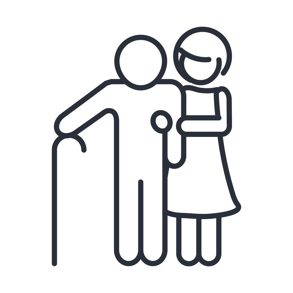 mother and grandfather with walk stick family day icon in outline style vector