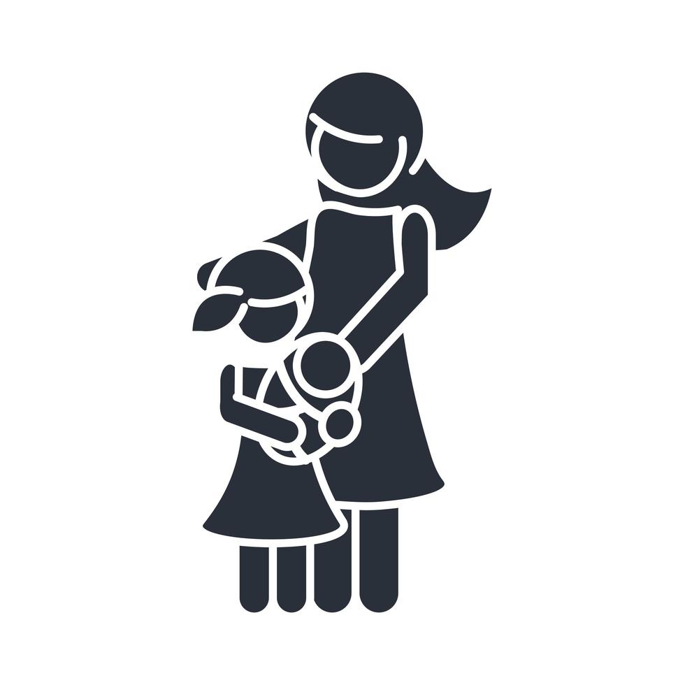 mother and daughter carrying a babay family day icon in silhouette style vector