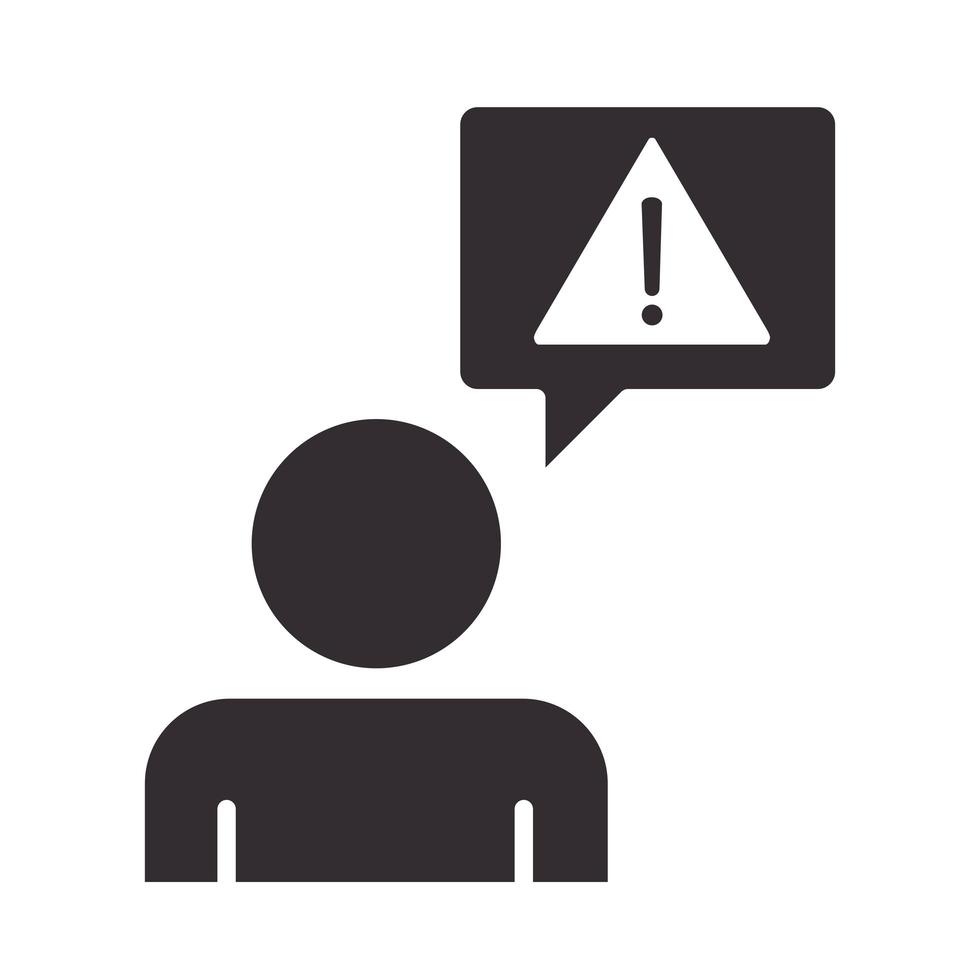 icono de alerta avatar signo de error atención peligro signo de exclamación precaución silueta diseño de estilo vector