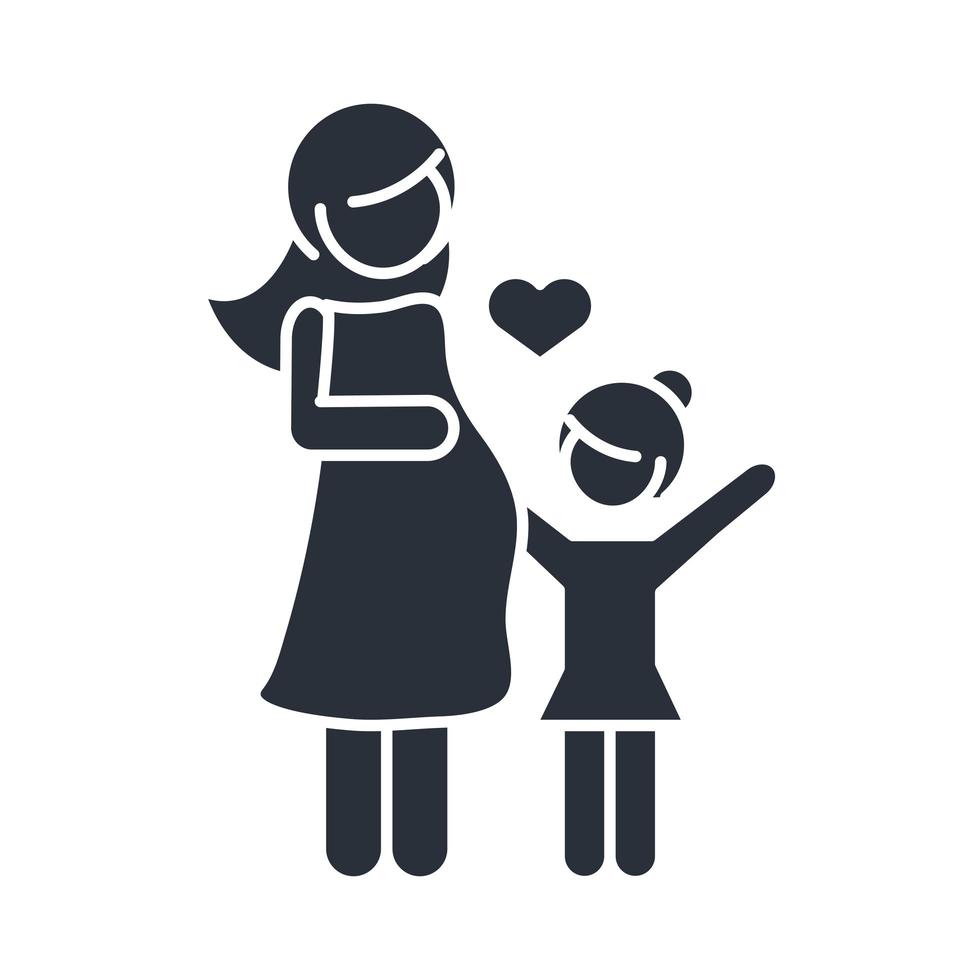 pregnant woman and daughter character family day icon in silhouette style vector