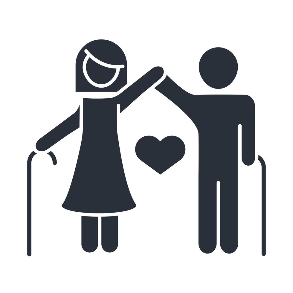 grandparents grandpa and grandma with walk sticks family day icon in silhouette style vector