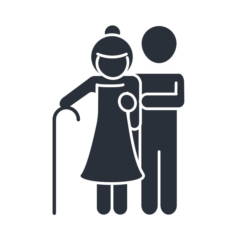 father and grandmother with walk stick family day icon in silhouette style vector