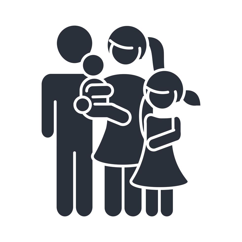 father mother carrying a little son and daughter family day icon in silhouette style vector