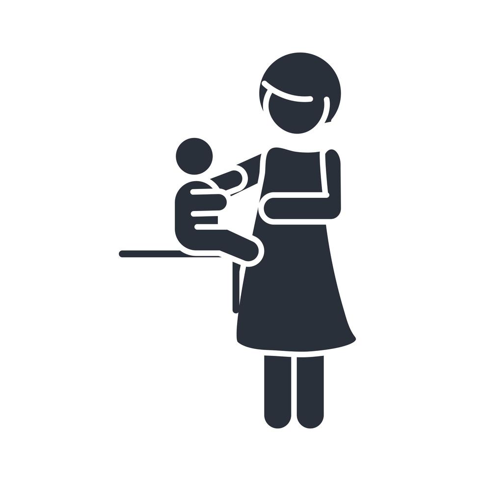 mother and little son sitting family day icon in silhouette style vector