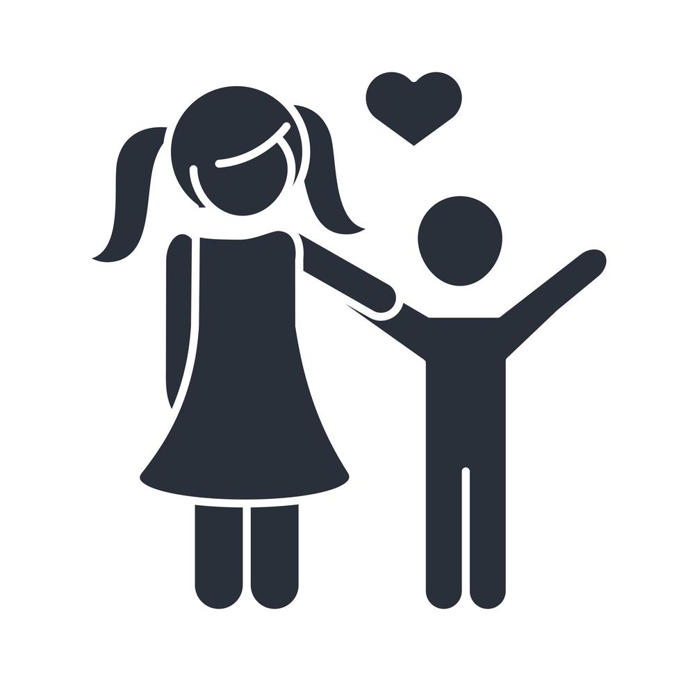 daughter and little son character family day icon in silhouette style vector