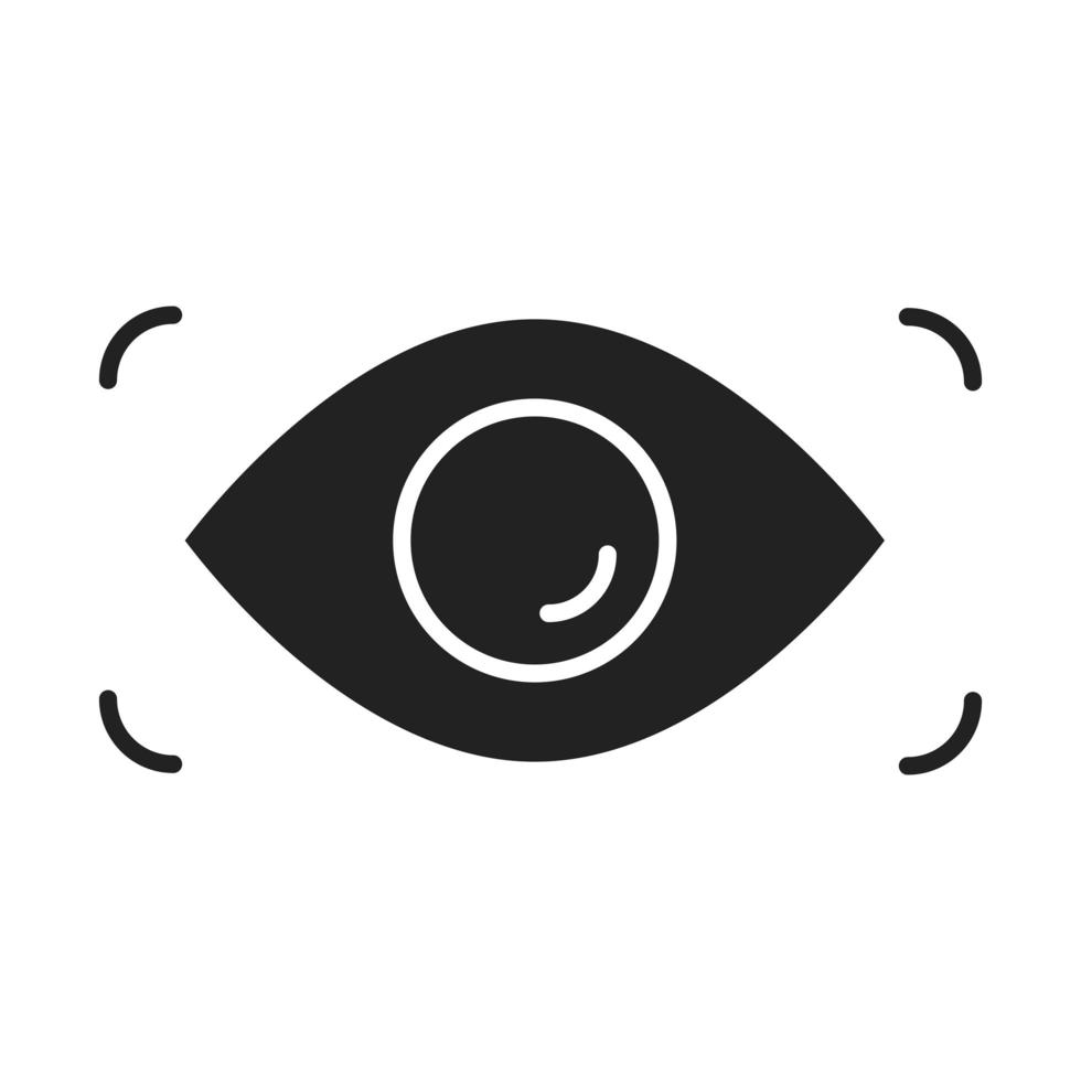 seguridad cibernética e información o protección de red visualización de ojos icono de estilo de silueta digital vector