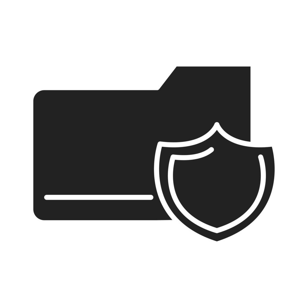 seguridad cibernética e información o protección de red icono de estilo de silueta de escudo de datos vector