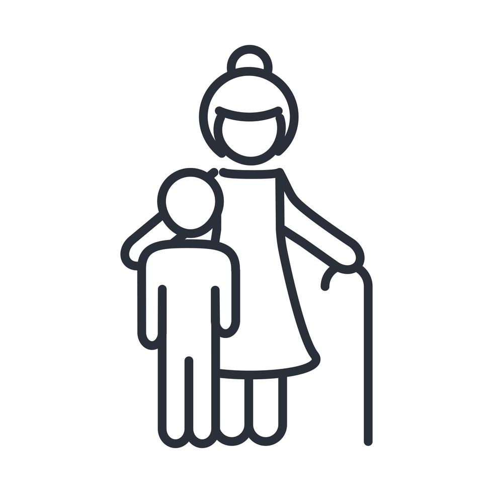 grandmother and grandson members family day icon in outline style vector