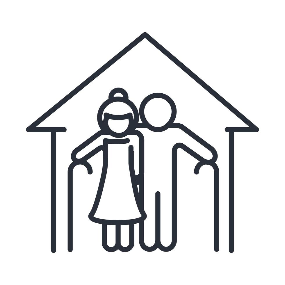 grandfather and grandmother with walk sitcks characters family day icon in outline style vector