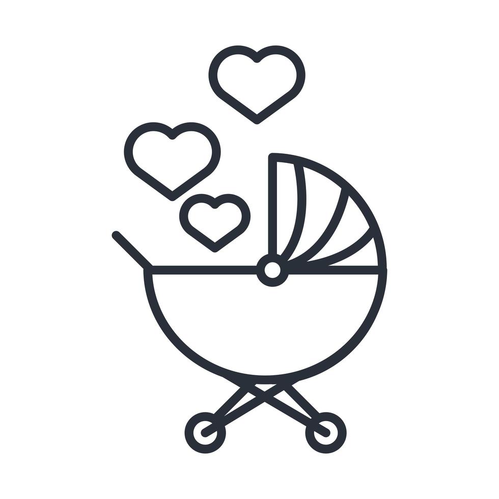 baby pram with love hearts family day icon in outline style vector