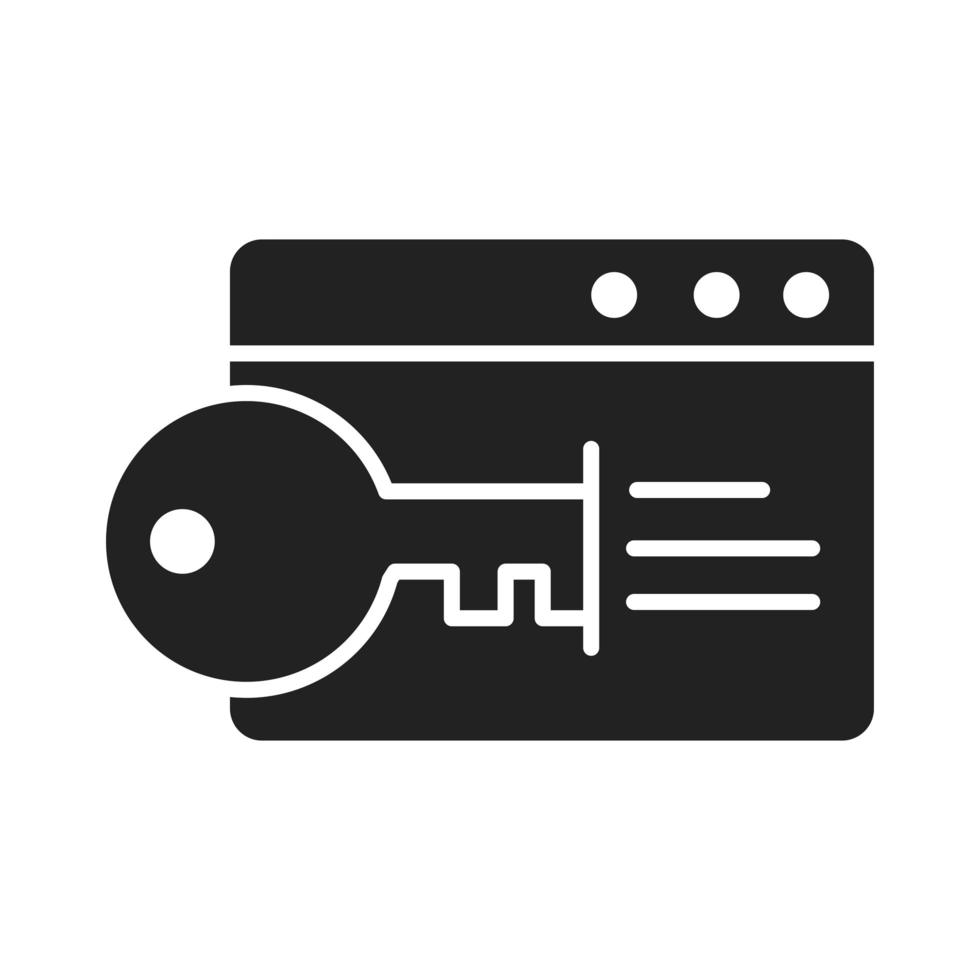 cyber security and information or network protection key access data silhouette style icon vector