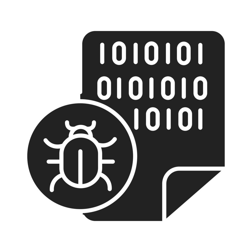 cyber security and information or network protection data binary code virus silhouette style icon vector