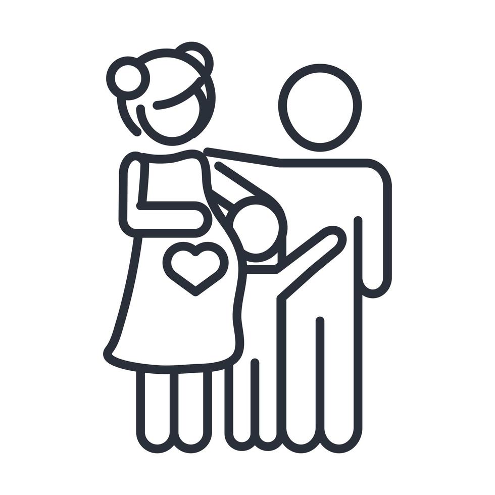 pregnant woman father and little son family day icon in outline style vector