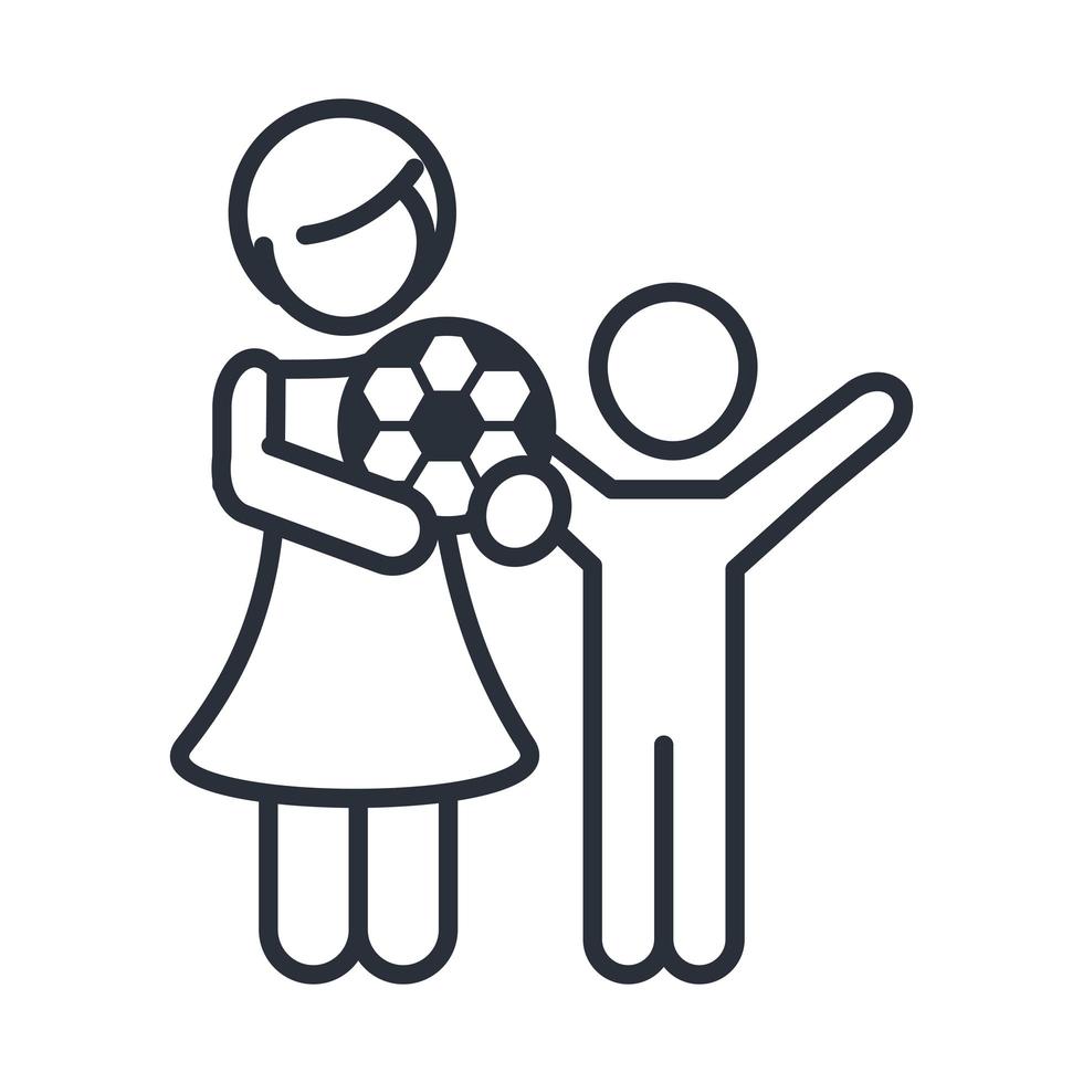 little daughter with soccer ball and boy family day icon in outline style vector