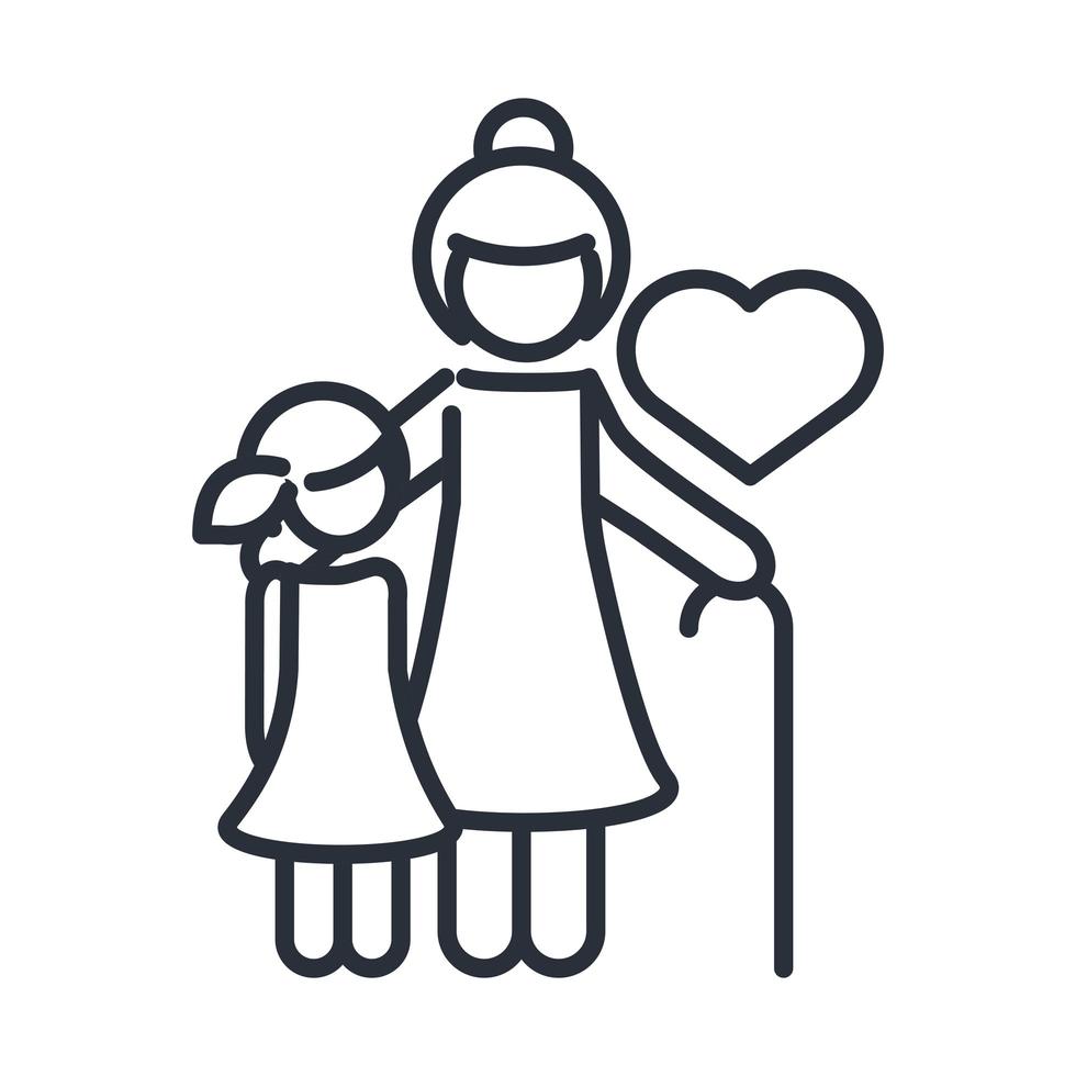 grandmother and granddaughter hugging characters family day icon in outline style vector