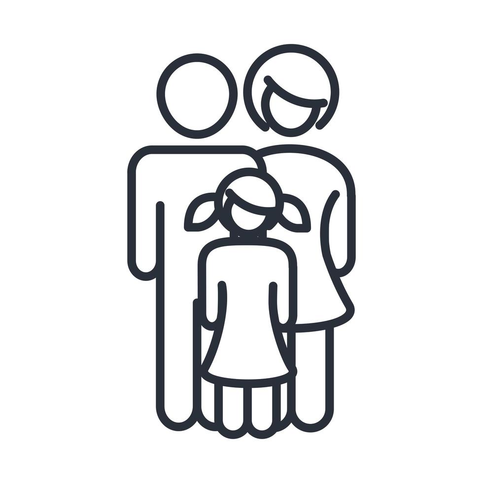 papá mamá e hija juntos personaje icono del día de la familia en estilo de contorno vector