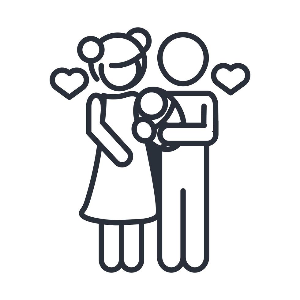 mother and father with baby in hands family day icon in outline style vector